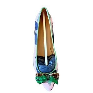 Dream Walkers Artemisa Feather Bow Camo Suede Pointed Flat Shoes 40 Handmade NEW